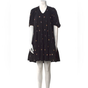 No.6 Store Mini Dress in Black Floral Pattern Bohemian Style Cotton Size S